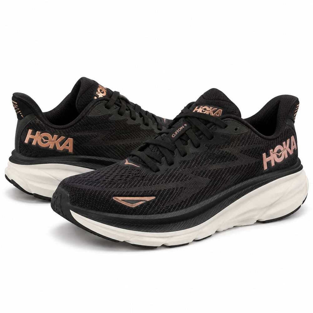 Hoka Clifton 9 Women’s Sz 8B Black Rose Gold Running Shoes Outdoors Athletic